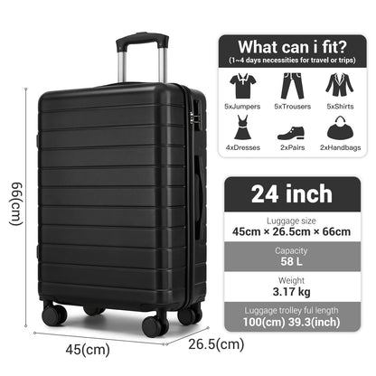 24 Inch Checked Luggage, Durable ABS Hard Shell Suitcase with 360 Silent Spinner Wheels & Secure Combination Lock KSN2691