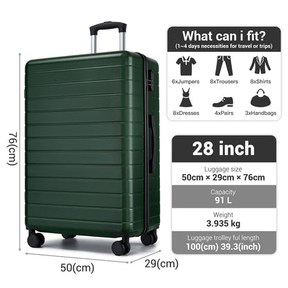28 Inch Large Checked Luggage, Premium ABS Hard Shell Suitcase with 360 Silent Wheels & Secure Combination Lock KSN2691