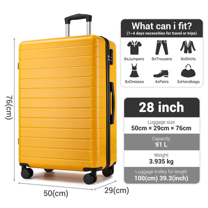 28 Inch Large Checked Luggage, Premium ABS Hard Shell Suitcase with 360 Silent Wheels & Secure Combination Lock KSN2691