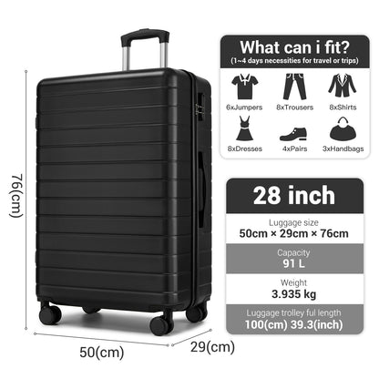 28 Inch Large Checked Luggage, Premium ABS Hard Shell Suitcase with 360 Silent Wheels & Secure Combination Lock KSN2691