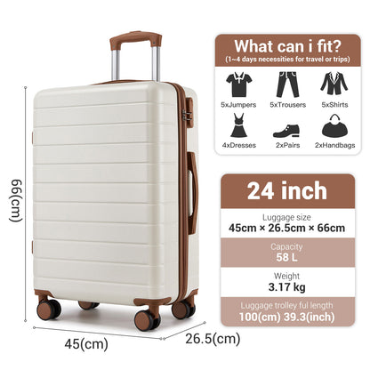 24 Inch Checked Luggage, Durable ABS Hard Shell Suitcase with 360 Silent Spinner Wheels & Secure Combination Lock KSN2691
