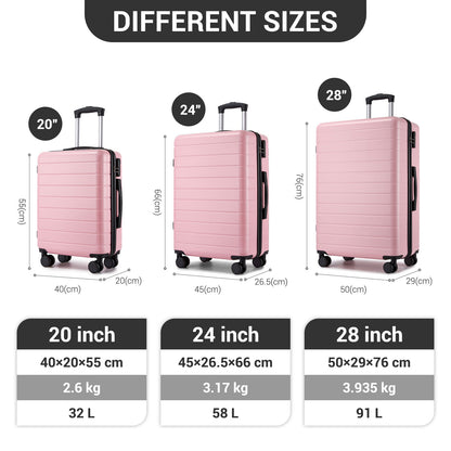 3-Piece Hard Shell Luggage Set (20/24/28 Inch), Lightweight ABS Suitcases with Silent Wheels & Combination Locks KSN2691