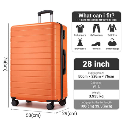 28 Inch Large Checked Luggage, Premium ABS Hard Shell Suitcase with 360 Silent Wheels & Secure Combination Lock KSN2691