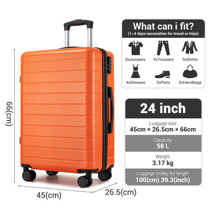 24 Inch Checked Luggage, Durable ABS Hard Shell Suitcase with 360 Silent Spinner Wheels & Secure Combination Lock KSN2691