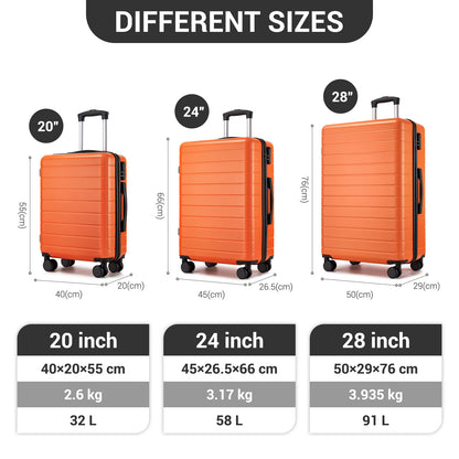 3-Piece Hard Shell Luggage Set (20/24/28 Inch), Lightweight ABS Suitcases with Silent Wheels & Combination Locks KSN2691