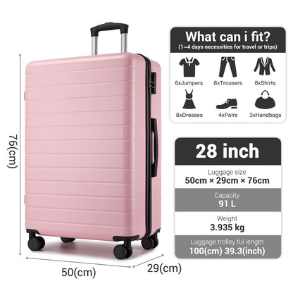 28 Inch Large Checked Luggage, Premium ABS Hard Shell Suitcase with 360 Silent Wheels & Secure Combination Lock KSN2691