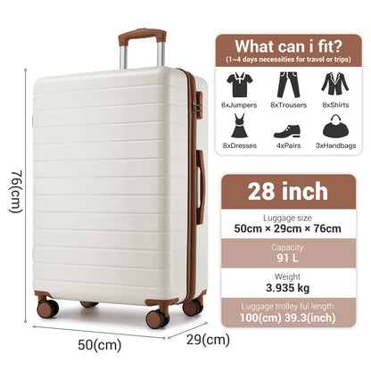 28 Inch Large Checked Luggage, Premium ABS Hard Shell Suitcase with 360 Silent Wheels & Secure Combination Lock KSN2691