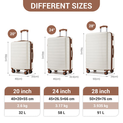 3-Piece Hard Shell Luggage Set (20/24/28 Inch), Lightweight ABS Suitcases with Silent Wheels & Combination Locks KSN2691