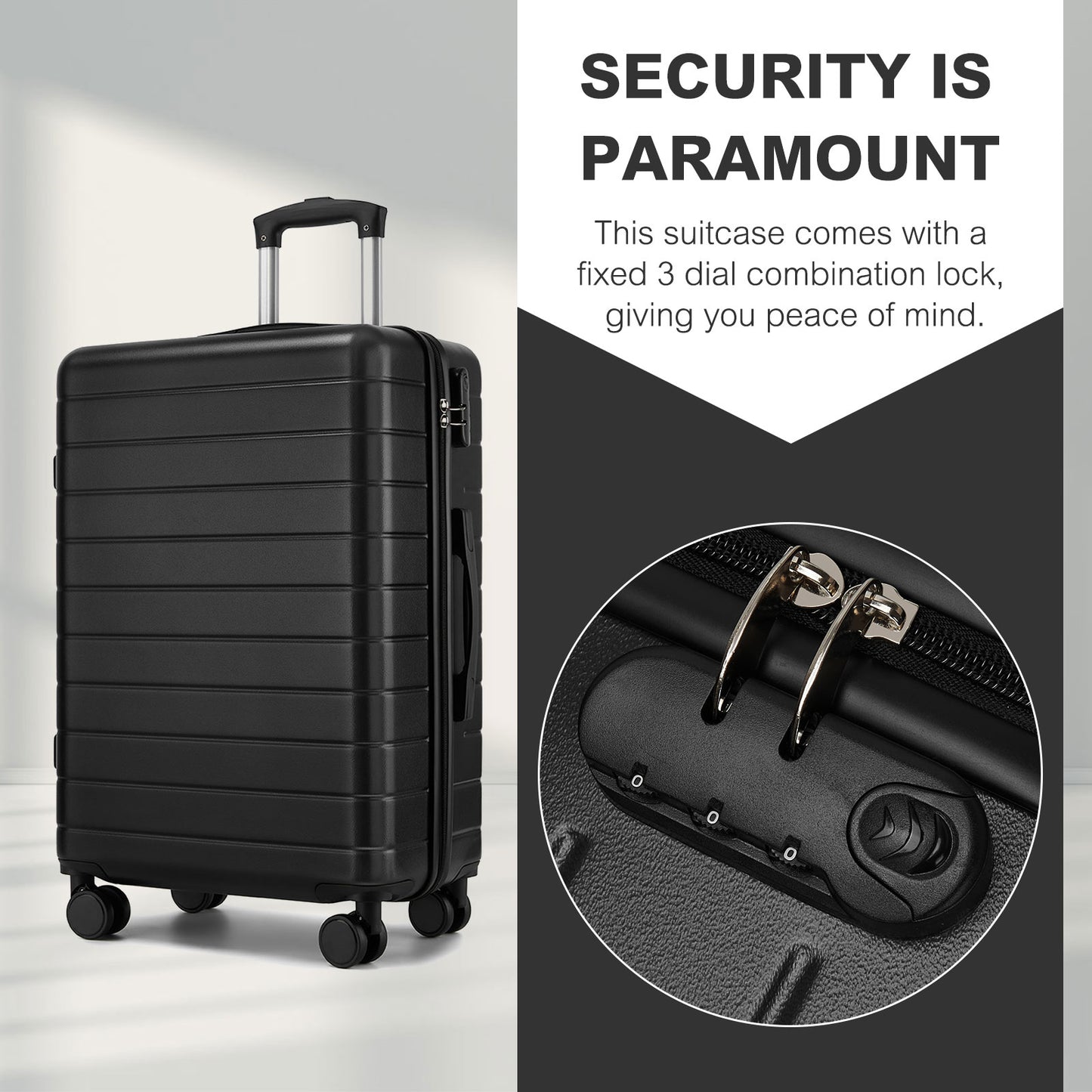 3-Piece Hard Shell Luggage Set (20/24/28 Inch), Lightweight ABS Suitcases with Silent Wheels & Combination Locks KSN2691