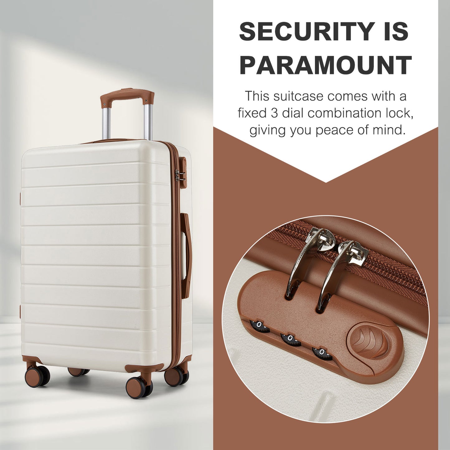 28 Inch Large Checked Luggage, Premium ABS Hard Shell Suitcase with 360 Silent Wheels & Secure Combination Lock KSN2691