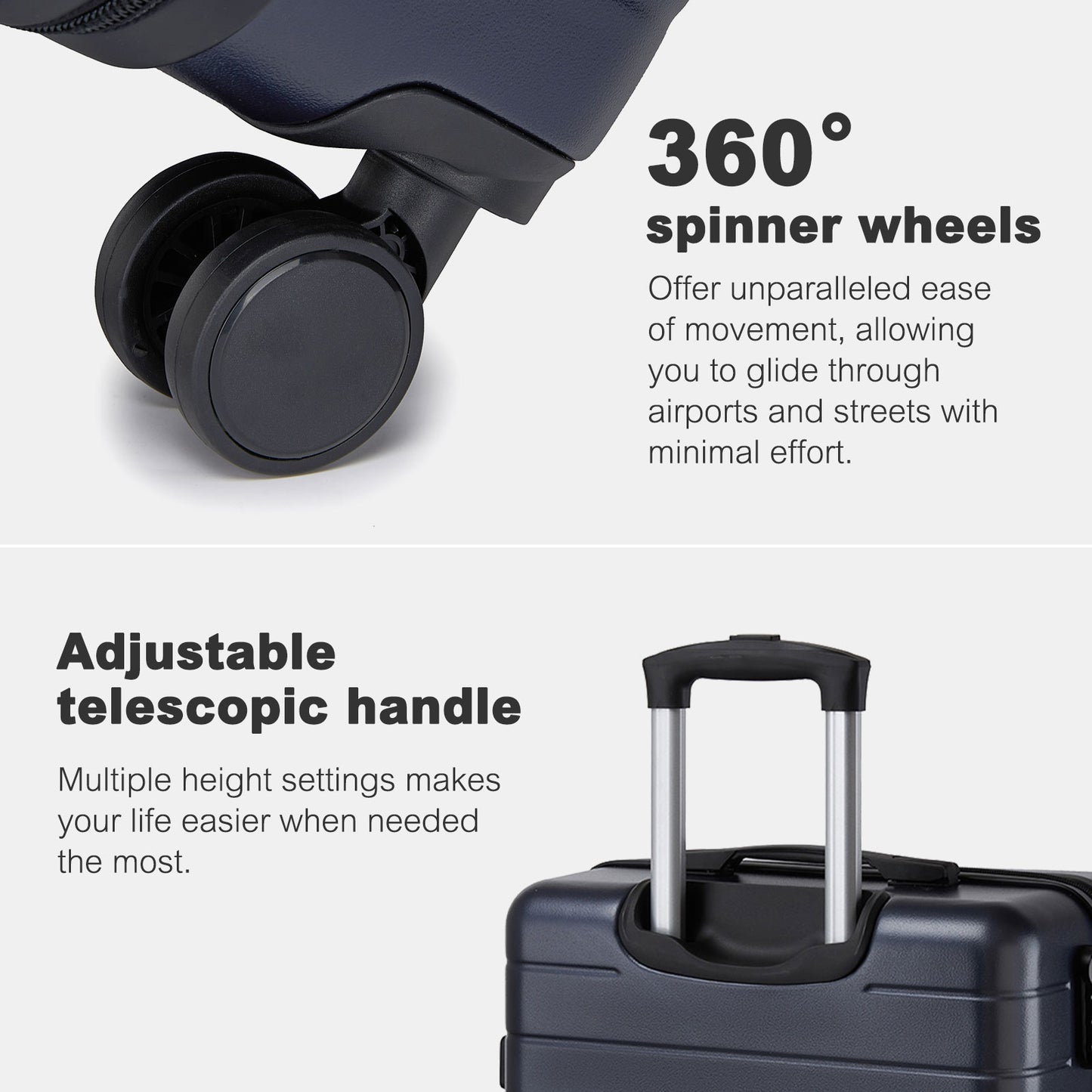 3-Piece Hard Shell Luggage Set (20/24/28 Inch), Lightweight ABS Suitcases with Silent Wheels & Combination Locks KSN2691
