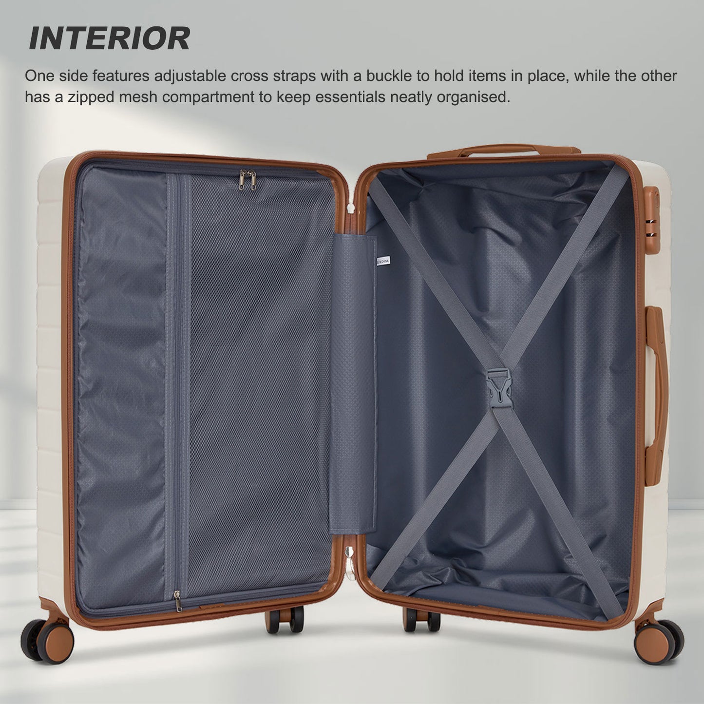 24 Inch Checked Luggage, Durable ABS Hard Shell Suitcase with 360 Silent Spinner Wheels & Secure Combination Lock KSN2691