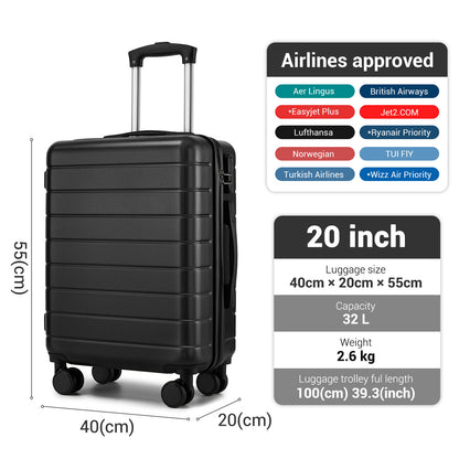 20 Inch Carry-On Luggage, Lightweight ABS Hard Shell Suitcase with 360 Silent Wheels, Combination Lock & Organised Interior KSN2691