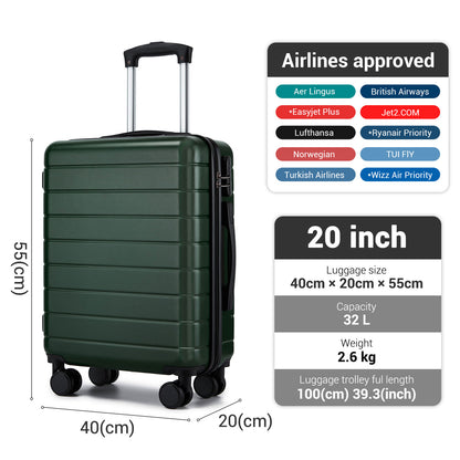 20 Inch Carry-On Luggage, Lightweight ABS Hard Shell Suitcase with 360 Silent Wheels, Combination Lock & Organised Interior KSN2691