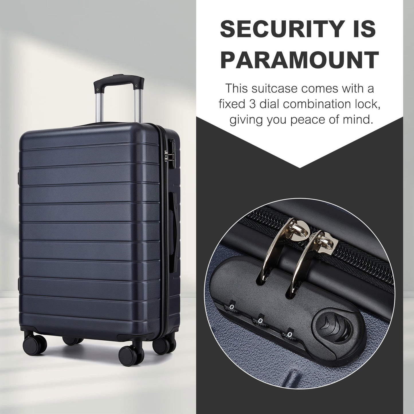 20 Inch Carry-On Luggage, Lightweight ABS Hard Shell Suitcase with 360 Silent Wheels, Combination Lock & Organised Interior KSN2691