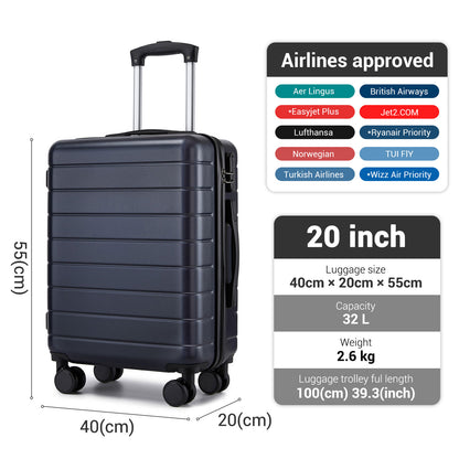20 Inch Carry-On Luggage, Lightweight ABS Hard Shell Suitcase with 360 Silent Wheels, Combination Lock & Organised Interior KSN2691