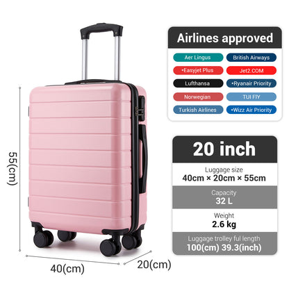 20 Inch Carry-On Luggage, Lightweight ABS Hard Shell Suitcase with 360 Silent Wheels, Combination Lock & Organised Interior KSN2691