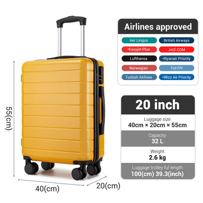 20 Inch Carry-On Luggage, Lightweight ABS Hard Shell Suitcase with 360 Silent Wheels, Combination Lock & Organised Interior KSN2691