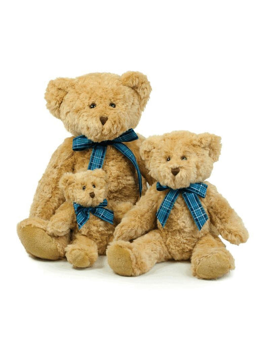 Mumbles Soft Toys Cute Bracken Teddy Bear With A Blue Tartan Ribbon MM001