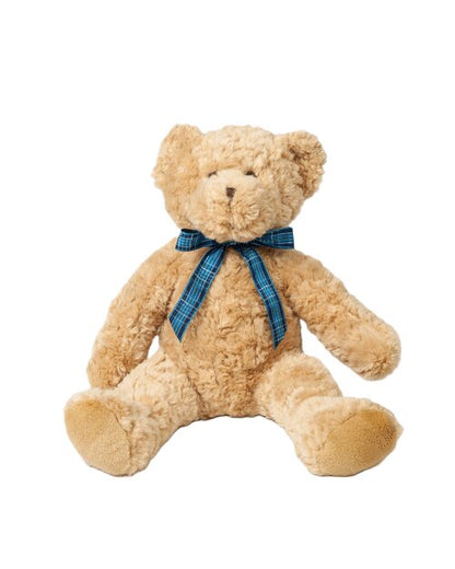 Mumbles Soft Toys Cute Bracken Teddy Bear With A Blue Tartan Ribbon MM001