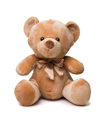 Mumbles Super Cute Velvet Teddy Bear Light Brown With a Spotted Ribbon MM032