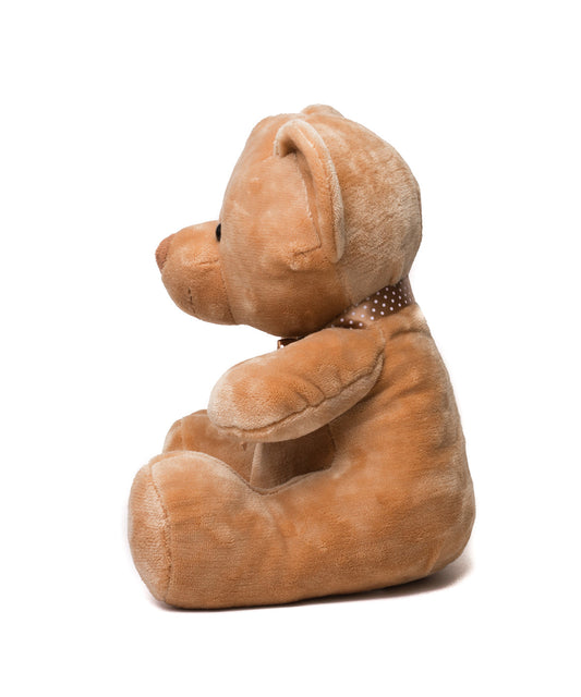 Mumbles Super Cute Velvet Teddy Bear Light Brown With a Spotted Ribbon MM032